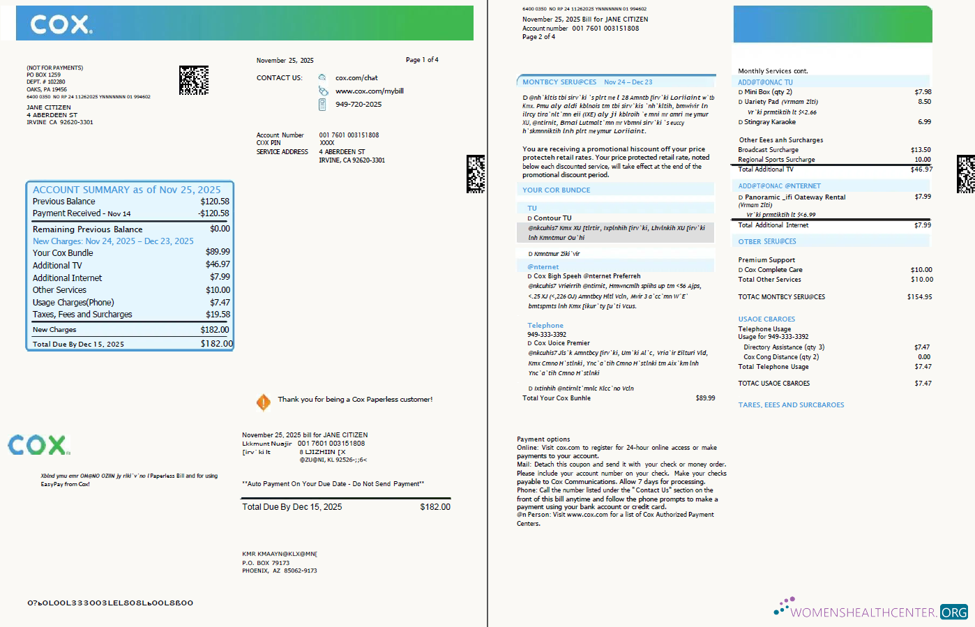 download USA Cox utility bill template in Word and PDF formats, 4 pages, 1 2 pages PDF template